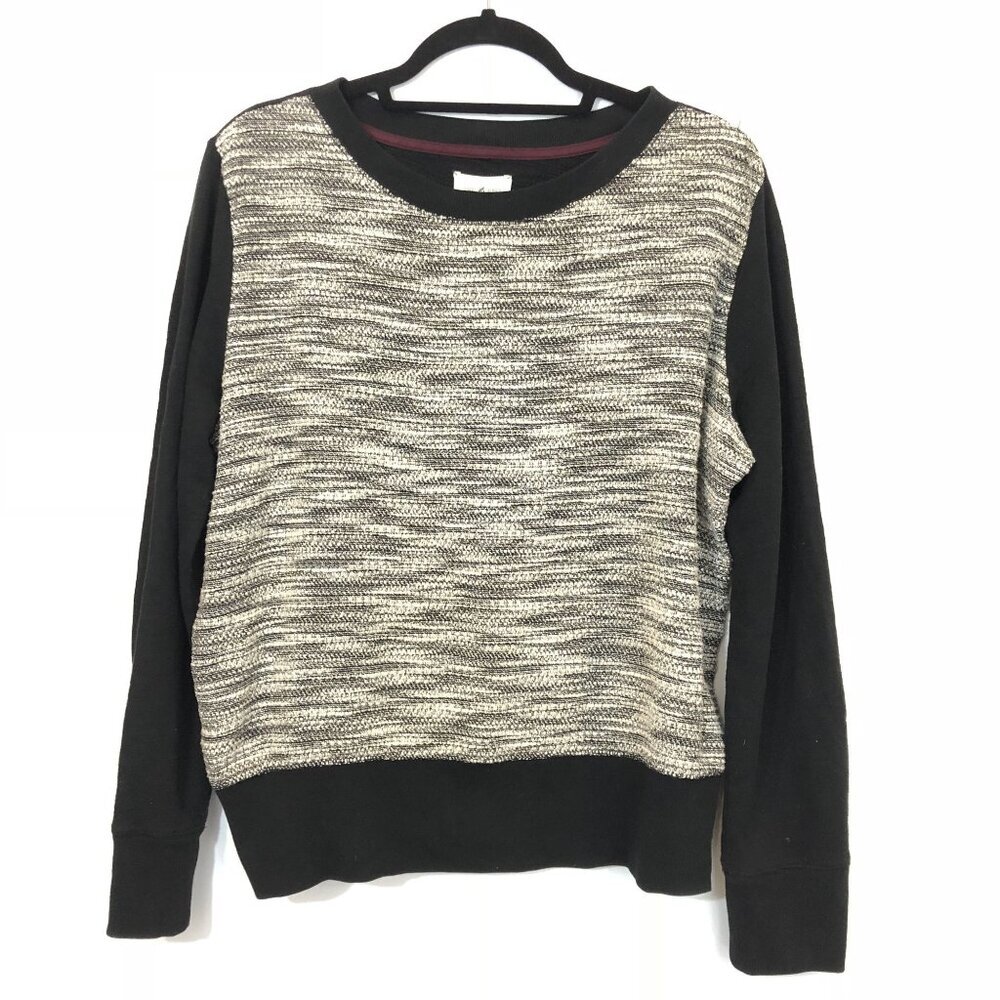 Lou & Grey Women Black & White Textured Knit Long Sleeve Sweater Size L Pullover